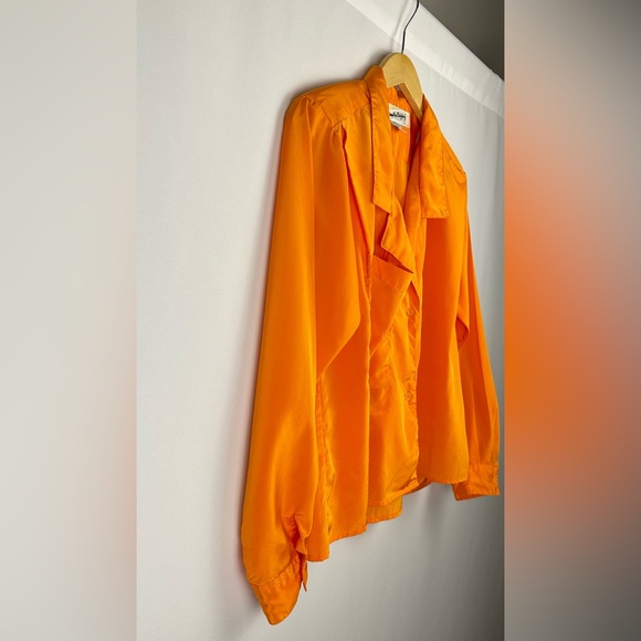 Vintage 1980’s Diane Von Furstenburg Satin Button Down Blouse in Neon Orange - M - Picture 2 of 5